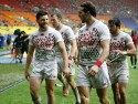 England leave the pitch after winning the Cup Semi-Final against Kenya. IRB RWC 7s at Luzhniki Stadium, Moscow, 30th June 2013