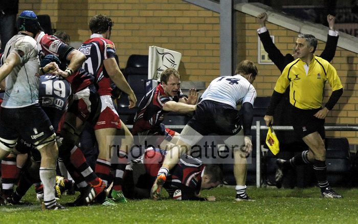 Brian Mcgovern scores a try.Castle Park, Doncaster- 9th November 2013, 1945 kick off. RFU Championship.
