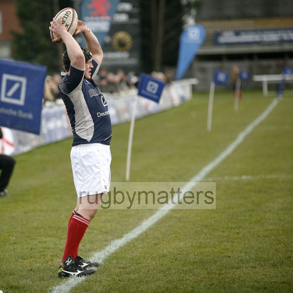 Adam Kwasnicki ready to throw the ball into a lineout. London Scottish v Jersey at Richmond Athletic Ground, Kew Foot Road, Richmond on 2nd March 2013 KO 1400.