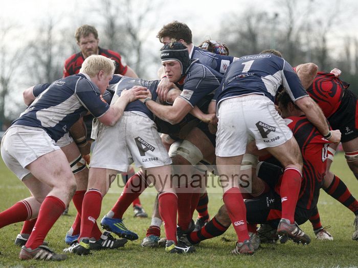 The London Scottish pack form an attacking maul. London Scottish v Jersey at Richmond Athletic Ground, Kew Foot Road, Richmond on 2nd March 2013 KO 1400.