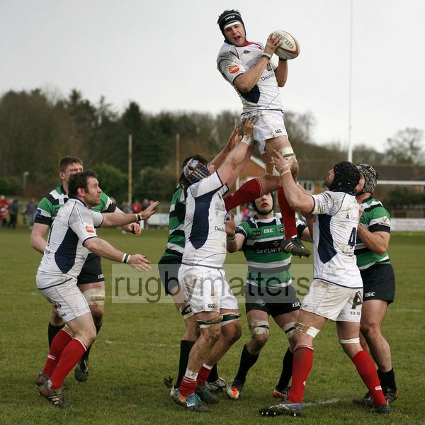 Tyler Hotson takes clean lineout ball. Leeds Carnegie v London Scottish at Brantingham Park, Brantingham Road, Brough, East Yorkshire on 10th March 2013 KO 1500.
