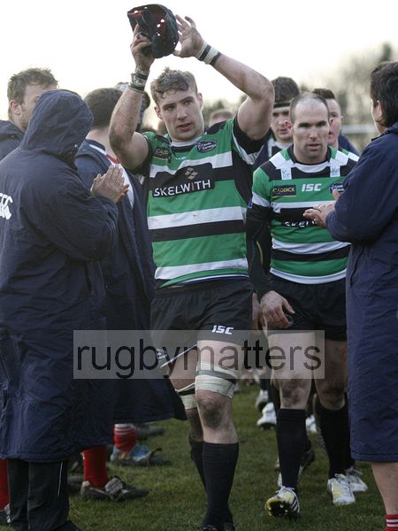 Jacob Rowan applauds the crowd as he leads his team from the field of play. Leeds Carnegie v London Scottish at Brantingham Park, Brantingham Road, Brough, East Yorkshire on 10th March 2013 KO 1500.