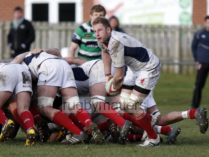 Mark Bright carries the ball from the back of a scrum. Leeds Carnegie v London Scottish at Brantingham Park, Brantingham Road, Brough, East Yorkshire on 10th March 2013 KO 1500.