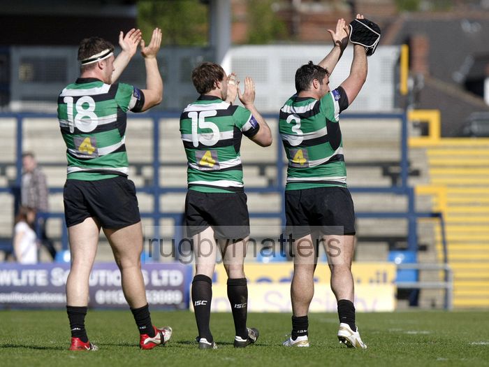 Leeds players Ben Harris, Stevie McColl and Damien Tussac show their appreciation to the supporters. Leeds Carnegie v Newcastle in the first leg of The Championship Play-off Semi-Final. At Headingley Carnegie Stadium, St Michael's Lane, Headingley, Leeds , on 6th May 2013 KO 1515.
