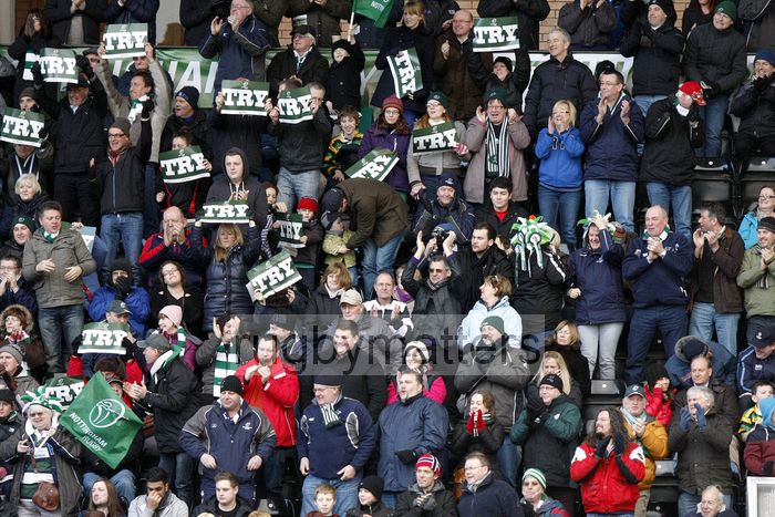 Nottingham fans celebrate a try. Nottingham v Bedford at The County Ground, Nottingham on the 27th January 2013. RFU Championship - Stage 1.