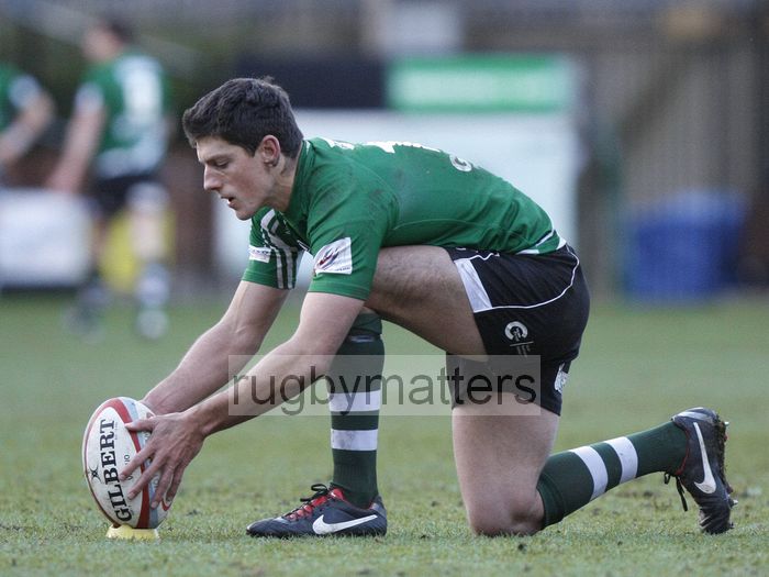 James Arlidge preparing for a conversion kick. Nottingham v Bedford at The County Ground, Nottingham on the 27th January 2013. RFU Championship - Stage 1.