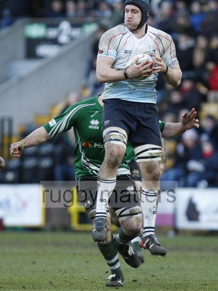 Mike Howard collects a ball. Nottingham v Bedford at The County Ground, Nottingham on the 27th January 2013. RFU Championship - Stage 1.