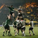 Scott MacLeod takes clean lineout ball whilst Nic Rouse is left hanging. Nottingham v Newcastle at Meadow Lane Stadium, Meadow Lane, Nottingham, on 22nd March 2013 KO 1945.