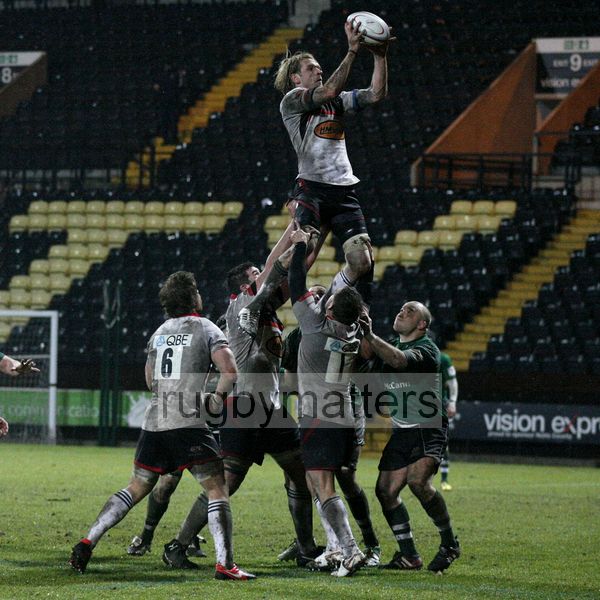 Scott MacLeod takes clean lineout ball. Nottingham v Newcastle at Meadow Lane Stadium, Meadow Lane, Nottingham, on 22nd March 2013 KO 1945.