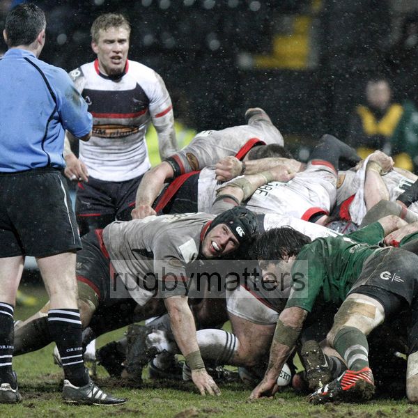 Will Welch looks to the referee as the scrum collapses. Nottingham v Newcastle at Meadow Lane Stadium, Meadow Lane, Nottingham, on 22nd March 2013 KO 1945.