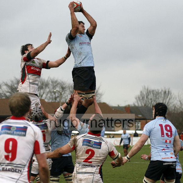 Dan Sanderson secures clean lineout ball. Rotherham Titans v Plymouth Albion at Clifton Lane, Rotherham on 9th February 2013. KO 1430. RFU Championship - Stage 1.
