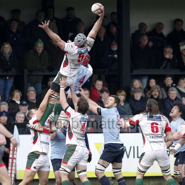 Harrison Tovey manages to claim a lineout ball. Rotherham Titans v Plymouth Albion at Clifton Lane, Rotherham on 9th February 2013. KO 1430. RFU Championship - Stage 1.