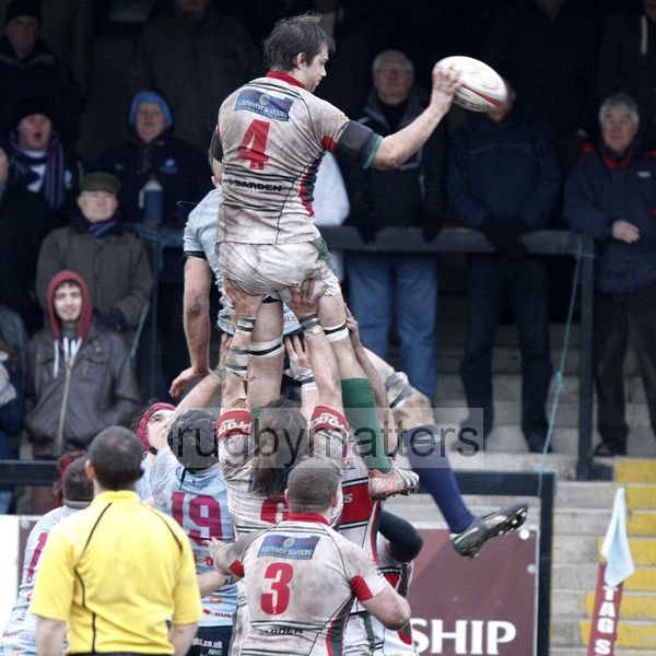 Brett Beukeboom passing from a lineout. Rotherham Titans v Plymouth Albion at Clifton Lane, Rotherham on 9th February 2013. KO 1430. RFU Championship - Stage 1.