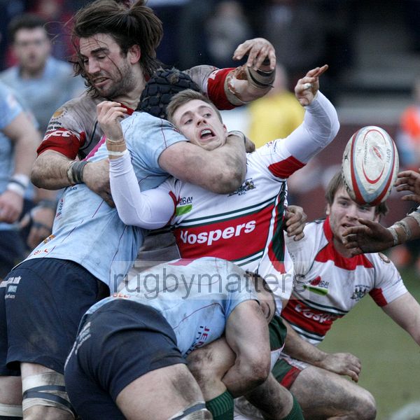 Paul Rowley tackled. Rotherham Titans v Plymouth Albion at Clifton Lane, Rotherham on 9th February 2013. KO 1430. RFU Championship - Stage 1.