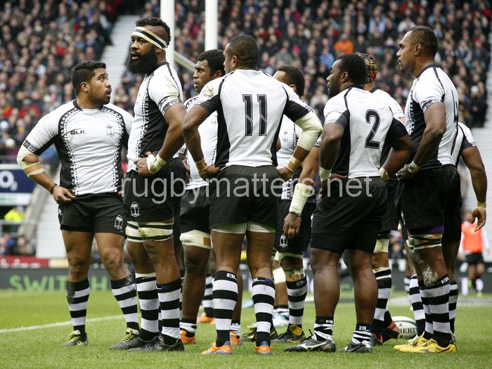 Fiji wait for a TMO decision. Barbarians v Fiji at Twickenham Stadium, Twickenham, London, England on 30th November 2013 ko 1430