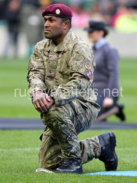 A serviceman of the British Armed Forces taking part in the parade of the National flags. Barbarians v Fiji at Twickenham Stadium, Twickenham, London, England on 30th November 2013 ko 1430