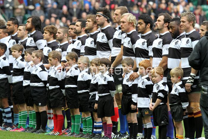 The Barbarians and Mascots during the Anthems; Barbarians v Fiji at Twickenham Stadium, Twickenham, London, England on 30th November 2013 ko 1430
