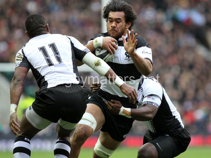 Steven Luatua in action. Barbarians v Fiji at Twickenham Stadium, Twickenham, London, England on 30th November 2013 ko 1430