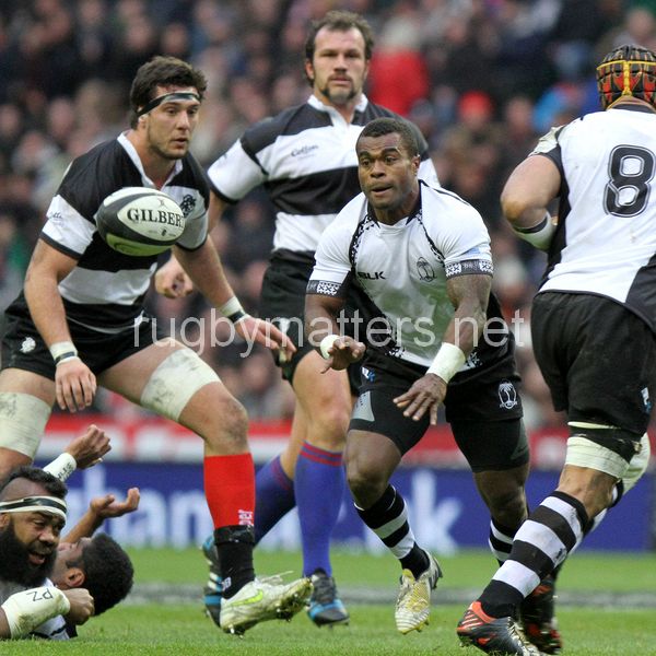 Nemia Serelevu in action. Barbarians v Fiji at Twickenham Stadium, Twickenham, London, England on 30th November 2013 ko 1430