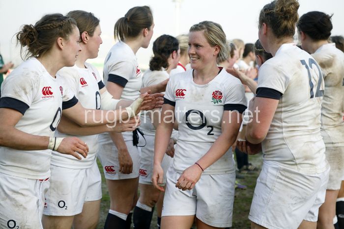 Danielle Waterman as the teams leave the pitch. Italy Women v England Women at Stadio Giulio e Silvio Pagani, Rovato, Italy on 16th March 2014 ko 1500