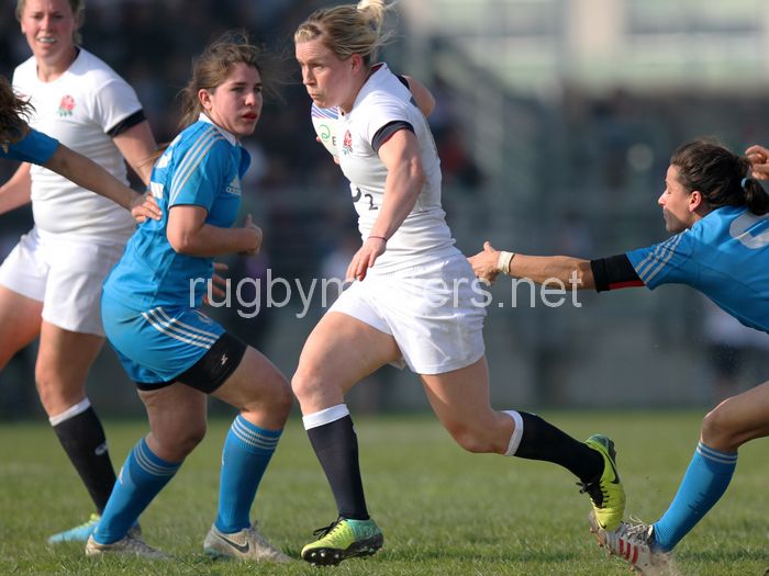 Danielle Waterman makes a break and goes on to score her first try after returning from injury. Italy Women v England Women at Stadio Giulio e Silvio Pagani, Rovato, Italy on 16th March 2014 ko 1500