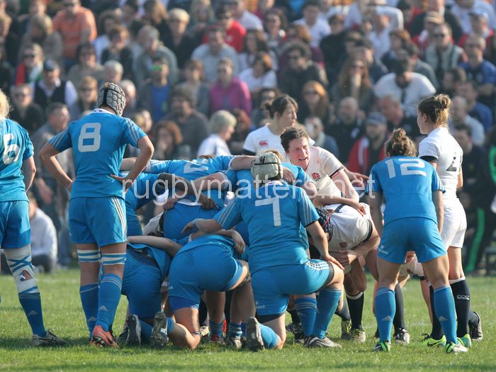 Becky Essex at the back of a scrum. Italy Women v England Women at Stadio Giulio e Silvio Pagani, Rovato, Italy on 16th March 2014 ko 1500