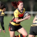 Jo Watmore in action. Richmond Ladies v Wasps Ladies, Cup Finals Day at Cooke Fields, Lichfield RFC, Lichfield on 28th March 2014