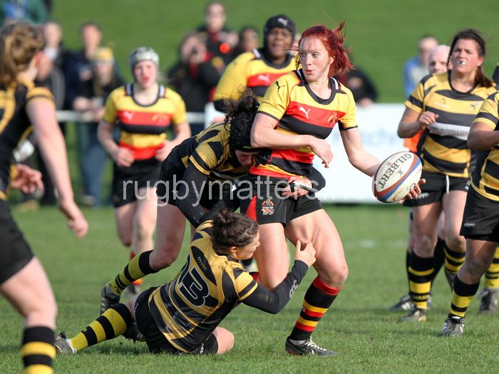Jo Watmore in action. Richmond Ladies v Wasps Ladies, Cup Finals Day at Cooke Fields, Lichfield RFC, Lichfield on 28th March 2014
