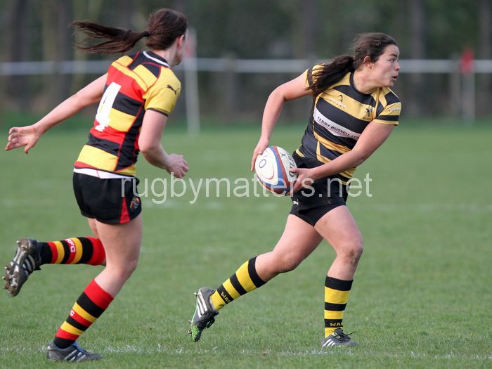 Hannah Edwards in action, Richmond Ladies v Wasps Ladies, Cup Finals Day at Cooke Fields, Lichfield RFC, Lichfield on 28th March 2014