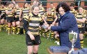 Tina Lee receiving her runners up medal from Deborah Griffin, Cup Finals Day at Cooke Fields, Lichfield RFC, Lichfield on 28th March 2014