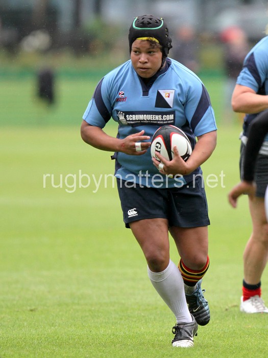Laura Kapo in action. Nomads v South Africa, The Lensbury, Broom Road, Teddington, Middlesex, England, on 28th June 2014, ko 2pm.