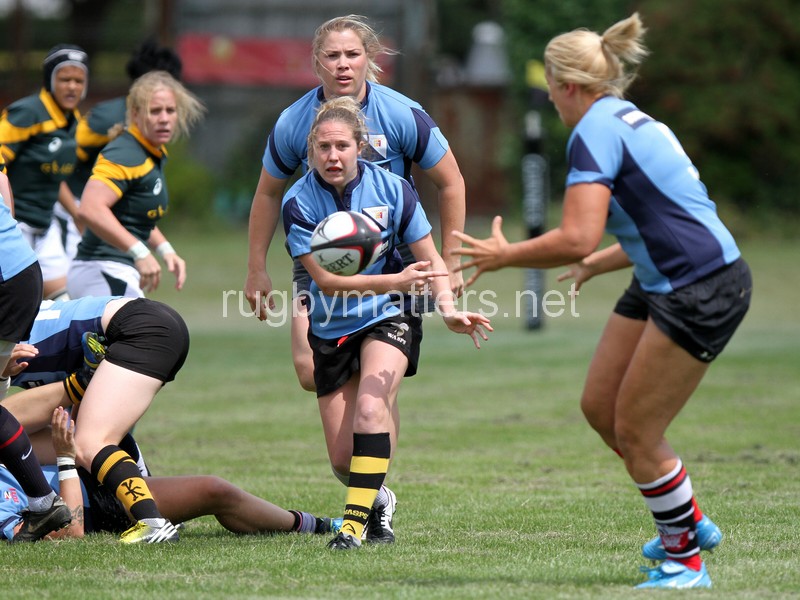 Tina Lee in action. Nomads v South Africa, Twyford Avenue, London, England on 1st July 2014, ko 1400