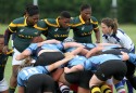 Referee Alhambra Nievas sets the players for a scrum. Nomads v South Africa, Twyford Avenue, London, England on 1st July 2014, ko 1400