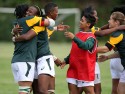 South African players celebrate winning the game and the series. Nomads v South Africa, Twyford Avenue, London, England on 1st July 2014, ko 1400
