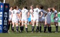 Captain Courtney Gill talks to the team after conceding a try. U20 England Women v U20 France Women at Esher Rugby Club, Moseley, England on 22nd February 2014 ko 1400