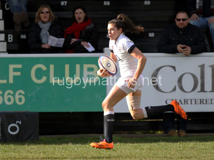 Abbie Brown in action. U20 England Women v U20 France Women at Esher Rugby Club, Moseley, England on 22nd February 2014 ko 1400