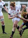 Jo Brown in action. U20 England Women v U20 France Women at Esher Rugby Club, Moseley, England on 22nd February 2014 ko 1400