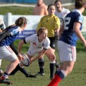 Devon Holt in action. U20 England Women v U20 France Women at Esher Rugby Club, Moseley, England on 22nd February 2014 ko 1400