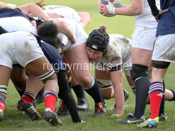 Lucie Wood in action. U20 England Women v U20 France Women at Esher Rugby Club, Moseley, England on 22nd February 2014 ko 1400