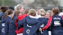 Courtney Gill talks with the team after the match. U20 England Women v U20 France Women at Esher Rugby Club, Moseley, England on 22nd February 2014 ko 1400