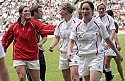 Triumphant England leave the pitch after defeating New Zealand at the London Emirates 7s