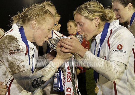England v Ireland: London Irish RFC, 15th March 2008\nThe sweet taste of success: Michaela Staniford and Claire Allan celebrate in style