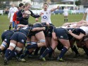 Louise Dalgliesh readies to put the ball in a scrum. England Women v Scotland Women at Esher RFC on 2nd February 2013.