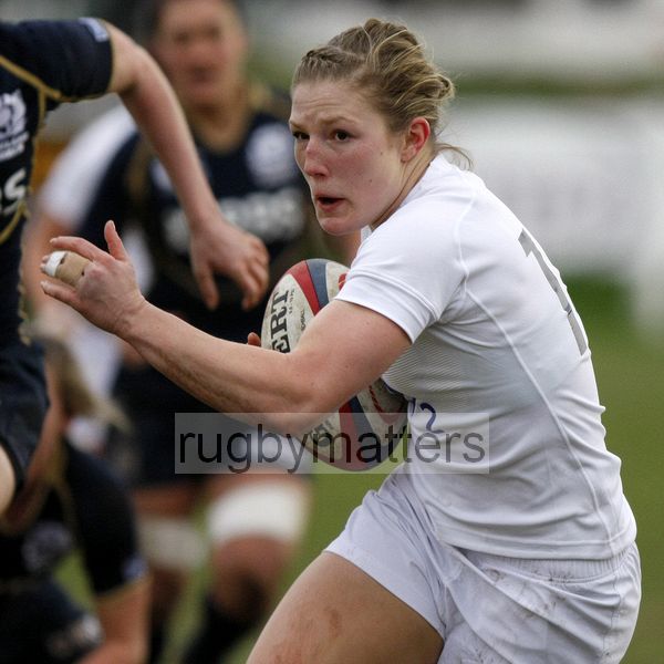 Lydia Thompson in action. England Women v Scotland Women at Esher RFC on 2nd February 2013.