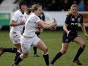 Hannah Gallagher running in before she scored a try. England Women v Scotland Women at Esher RFC on 2nd February 2013.