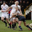 Hannah Gallagher tackled. England Women v Scotland Women at Esher RFC on 2nd February 2013.