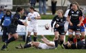 Louise Dalgleish passes the ball from a ruck. England Women v Scotland Women at Esher RFC on 2nd February 2013.