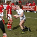 Lydia Thompson gets to her feet after scoring a try. Wales Women v England Women at Talbot Athletic Ground, Manor Street, Port Talbot, West Glamorgan, Wales on 17th March 2013 KO 1430