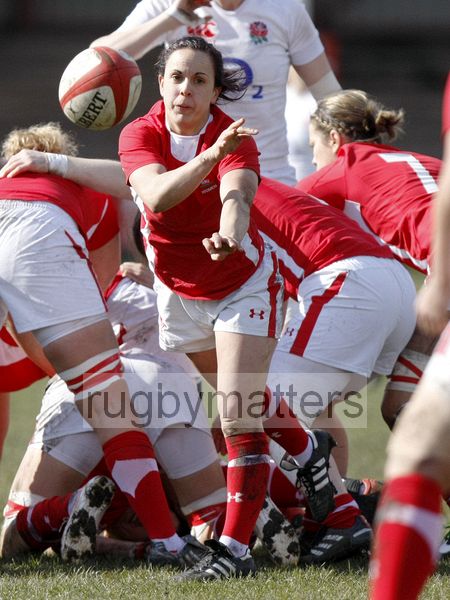Amy Day passes the ball rom the back of a ruck. Wales Women v England Women at Talbot Athletic Ground, Manor Street, Port Talbot, West Glamorgan, Wales on 17th March 2013 KO 1430