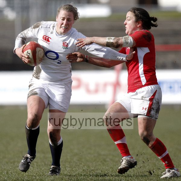 Amber Reed tackled by Elan Evans. Wales Women v England Women at Talbot Athletic Ground, Manor Street, Port Talbot, West Glamorgan, Wales on 17th March 2013 KO 1430